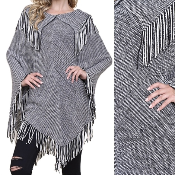 Fringe Sweater PONCHO * womens fall winter - Picture 2 of 2